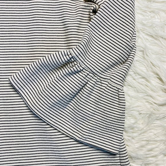 J. Crew Womens Knit A Line Striped Peplum Sleeve Black Ivory Dress Size Large - Picture 5 of 11